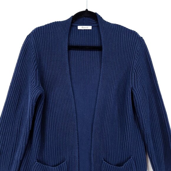 Madewell Nolan Cardigan Women's *Medium Open Front Navy Blue Ribbed Knit Sweater - Picture 10 of 12